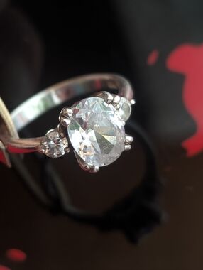 Silver Solitaire Oval 3‎ Crt CZ Ring with Accent Stones - White